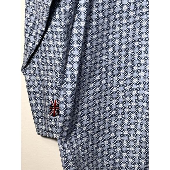 English‎ Laundry Men’s XL Stretch Shirt Blue Geometric Print Button Down - Picture 6 of 10